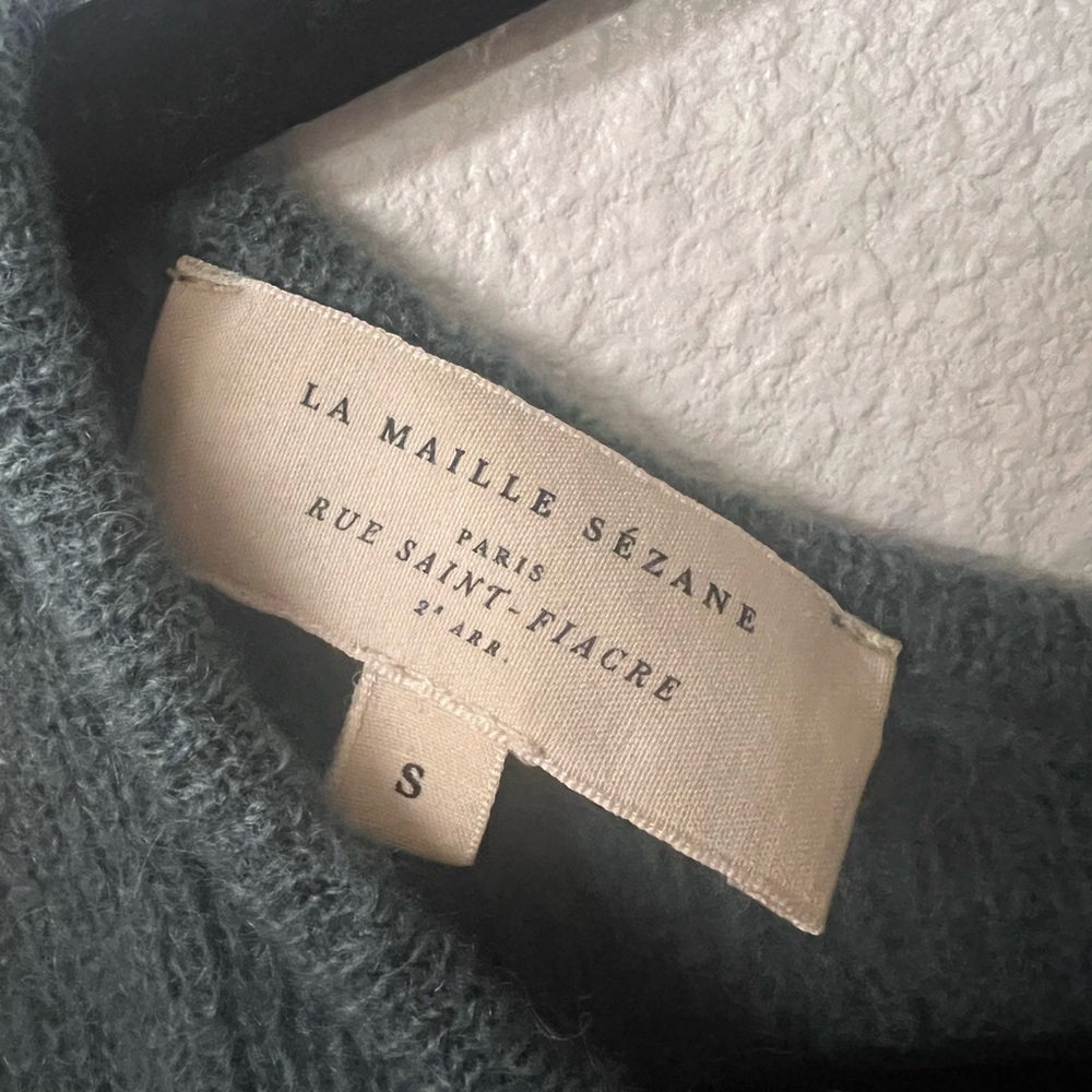 Sezane Teal Button-Front Fuzzy Knit Cardigan - Picture 4 of 8